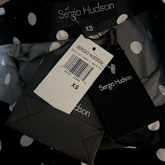 Sergio Hudson Polka Dot Silk Charmeuse Blouse, Black-White, New, Size XS - Picture 9 of 13